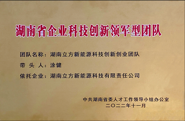 又雙叕傳來(lái)喜訊！立方獲評(píng)湖南省企業(yè)科技創(chuàng)新領(lǐng)軍型團(tuán)隊(duì)